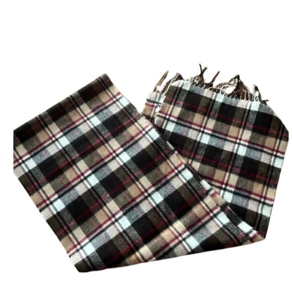 Manhattan Scarf Company Brown Red Cream Plaid Fringe Scarf - Picture 1 of 4